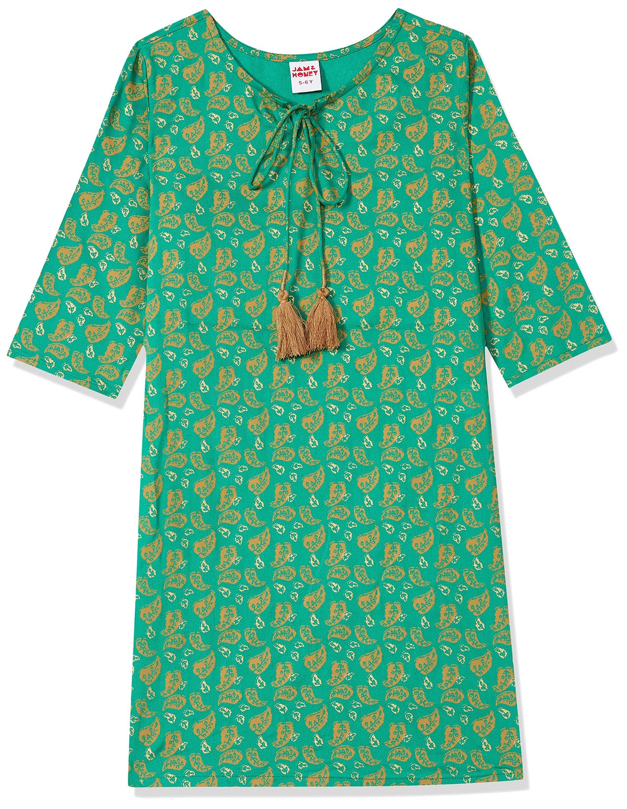 Amazon Brand - Jam & Honey Girl's Cotton Regular Short Kurti PEACH 2 2 Years-3 Years
