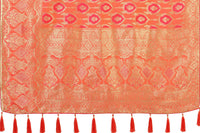 Monjolika Fashion Women's Banarasi Silk Peach Color Golden Zari Woven Saree With Separate Embellished And Unsttiched Blouse Piece