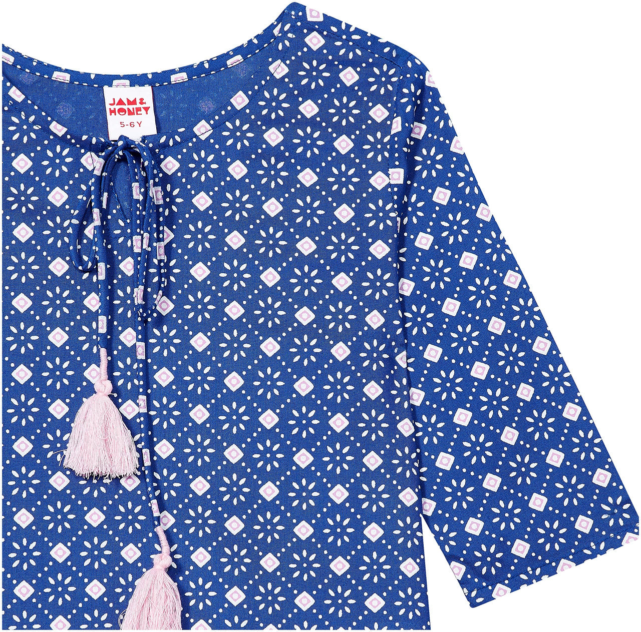 Amazon Brand - Jam & Honey Girl's Cotton Regular Short Kurti PEACH 2 2 Years-3 Years