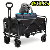 HeavyDuty Folding Wagon HeavyDuty 1pc 300LBS330LBS450LBS Folding Wagon Cart Portable Outdoor Beach Cart with 360 All Terrain Wheels Side Pockets and Large Capacity Ideal for Lawn Gardening Beach Sports Camping Fishing and Barbecue