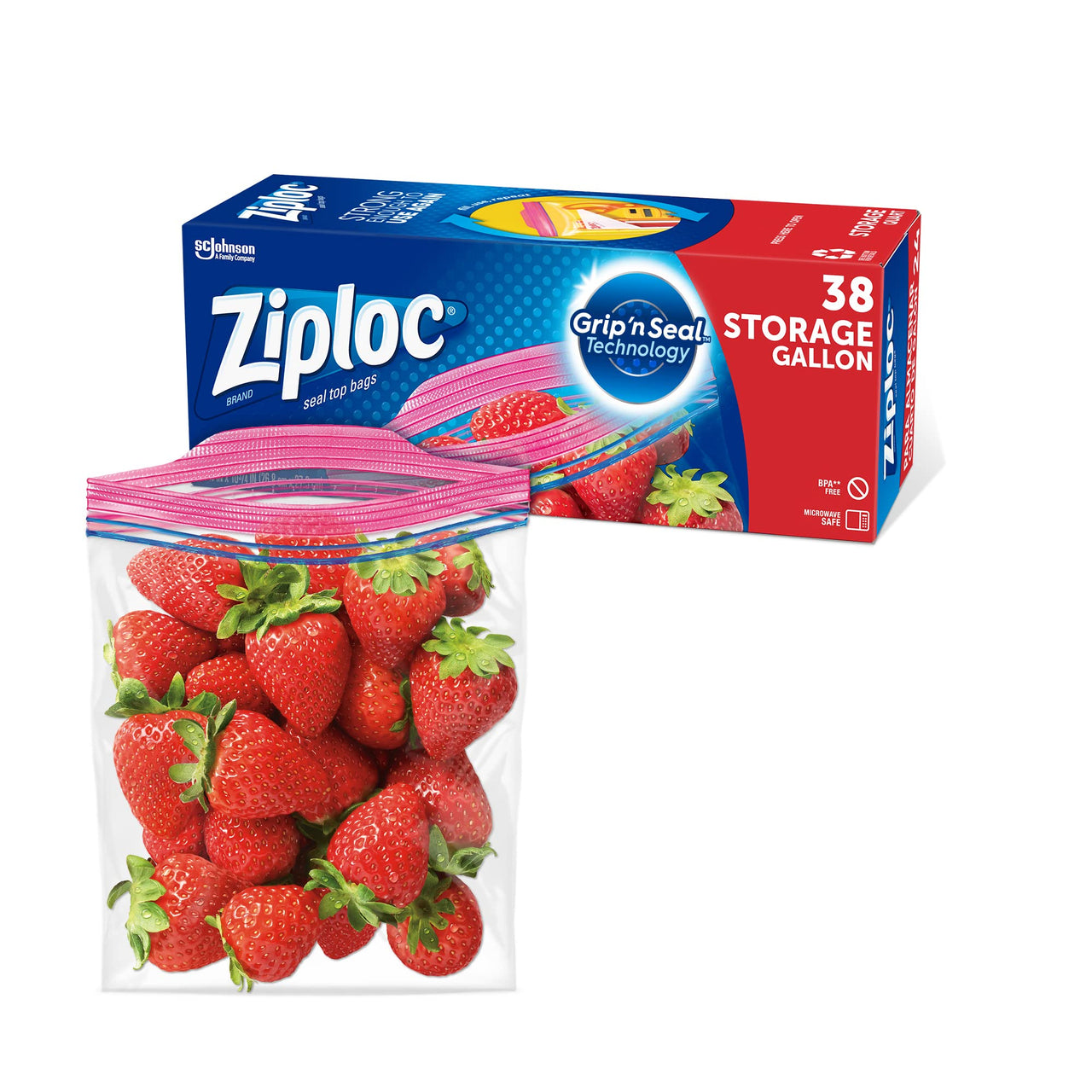 Ziploc Gallon Food Storage Bags, Grip 'n Seal Technology for Easier Grip, Open, and Close, 38 Count