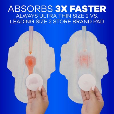 Always Ultra Thin Long Super Pads with Wings, Size 2, 92 Ct.