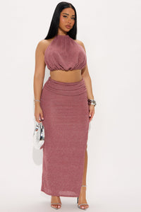 Fashion Nova Starlit Metallic Backless Skirt Set - Mauve