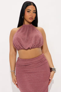 Fashion Nova Starlit Metallic Backless Skirt Set - Mauve