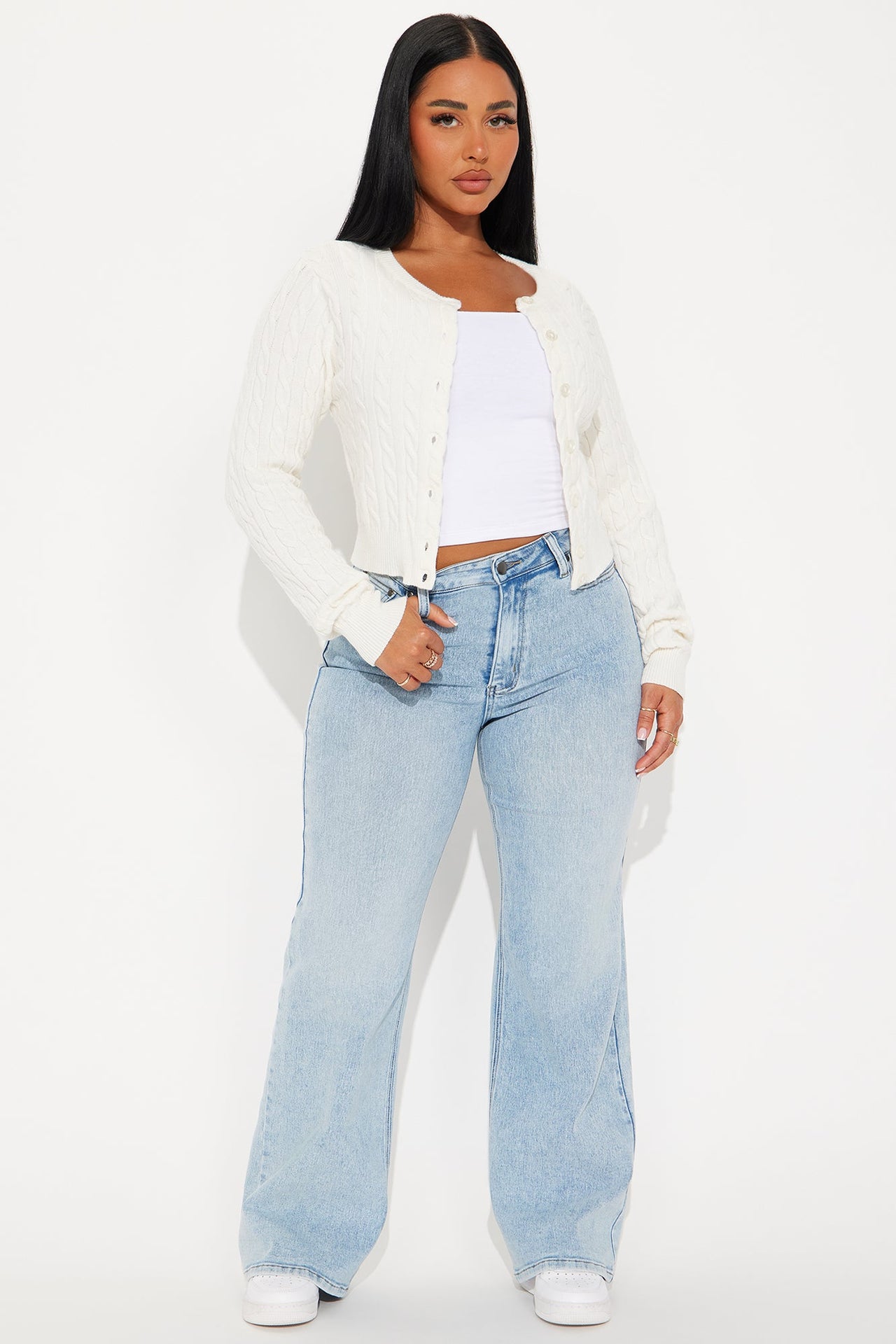 Fashion Nova Elowen Cable Knit Cardigan - White