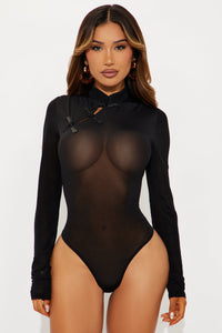 Fashion Nova Make A Move Mock Neck Bodysuit - Black