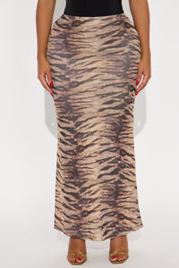 Fashion Nova Feeling Feisty Tiger Print Mesh Maxi - Brown/combo