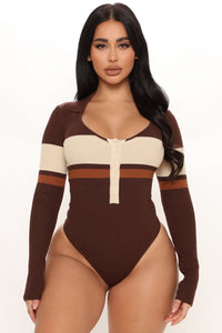 Fashion Nova Love and Lattes Stripe Bodysuit - Brown
