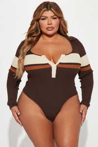 Fashion Nova Love and Lattes Stripe Bodysuit - Brown