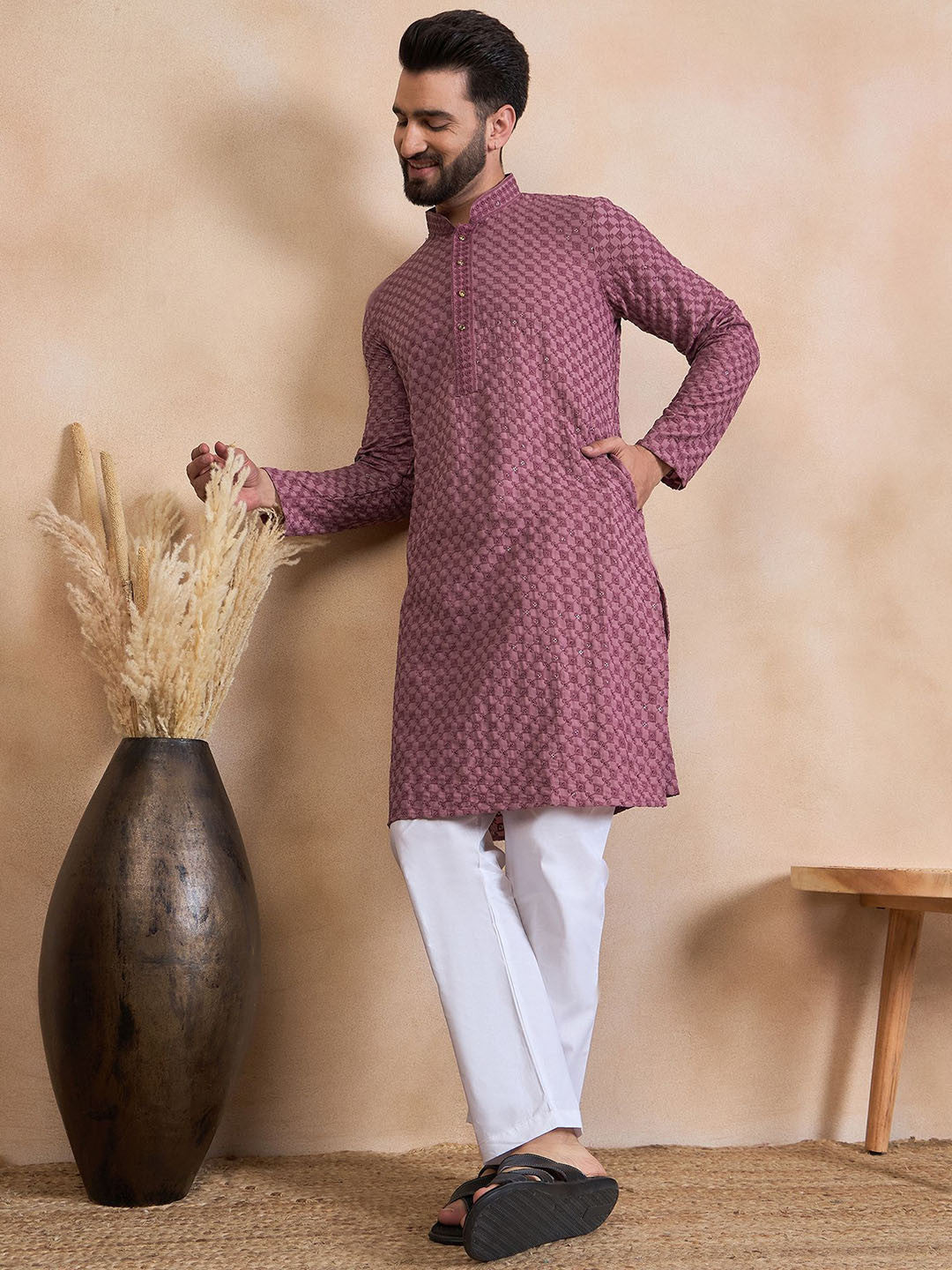 House of Pataudi Mandarin Collar Straight Kurta
