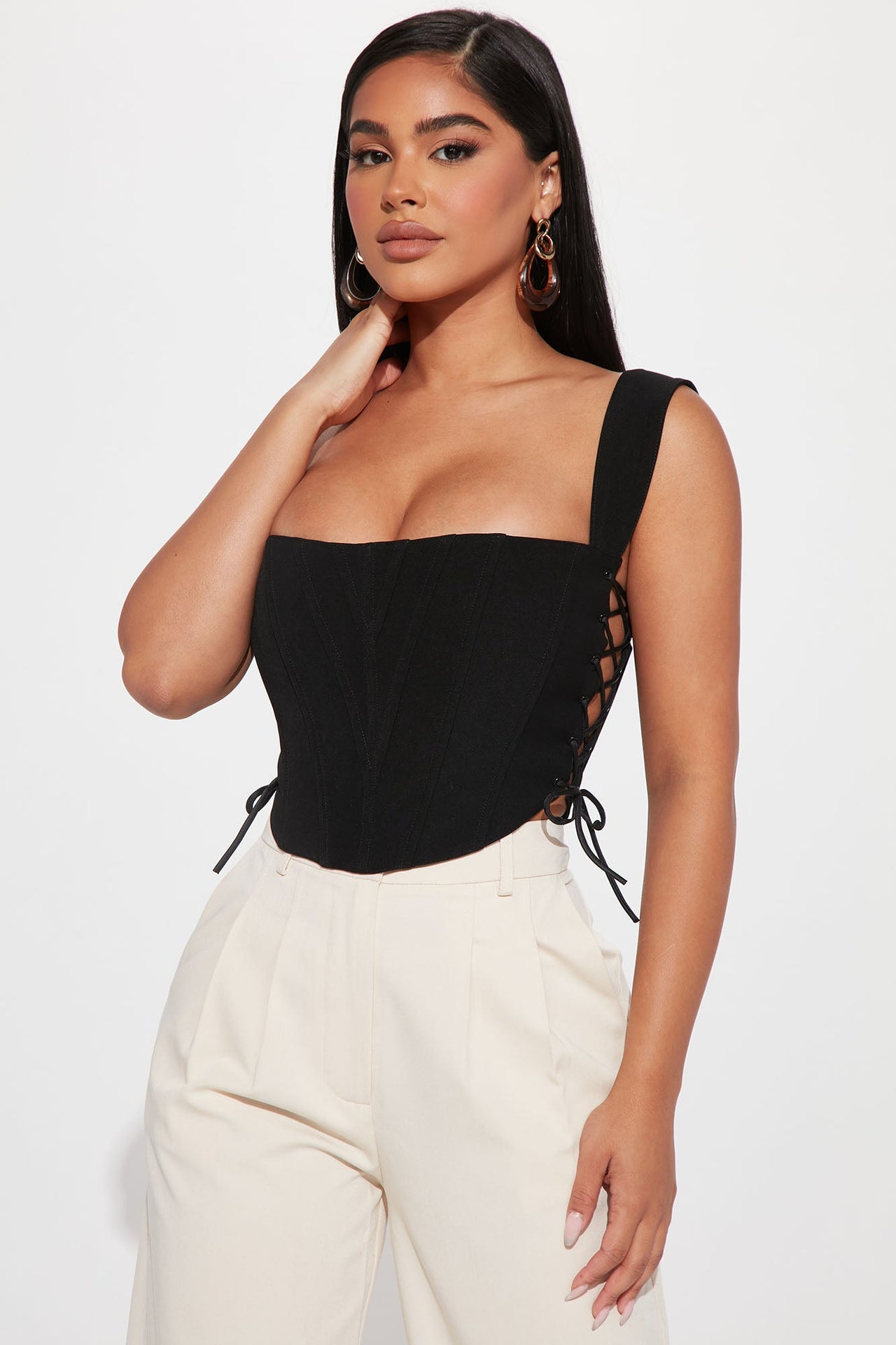 Fashion Nova Lace Me Up Corset Top - Black