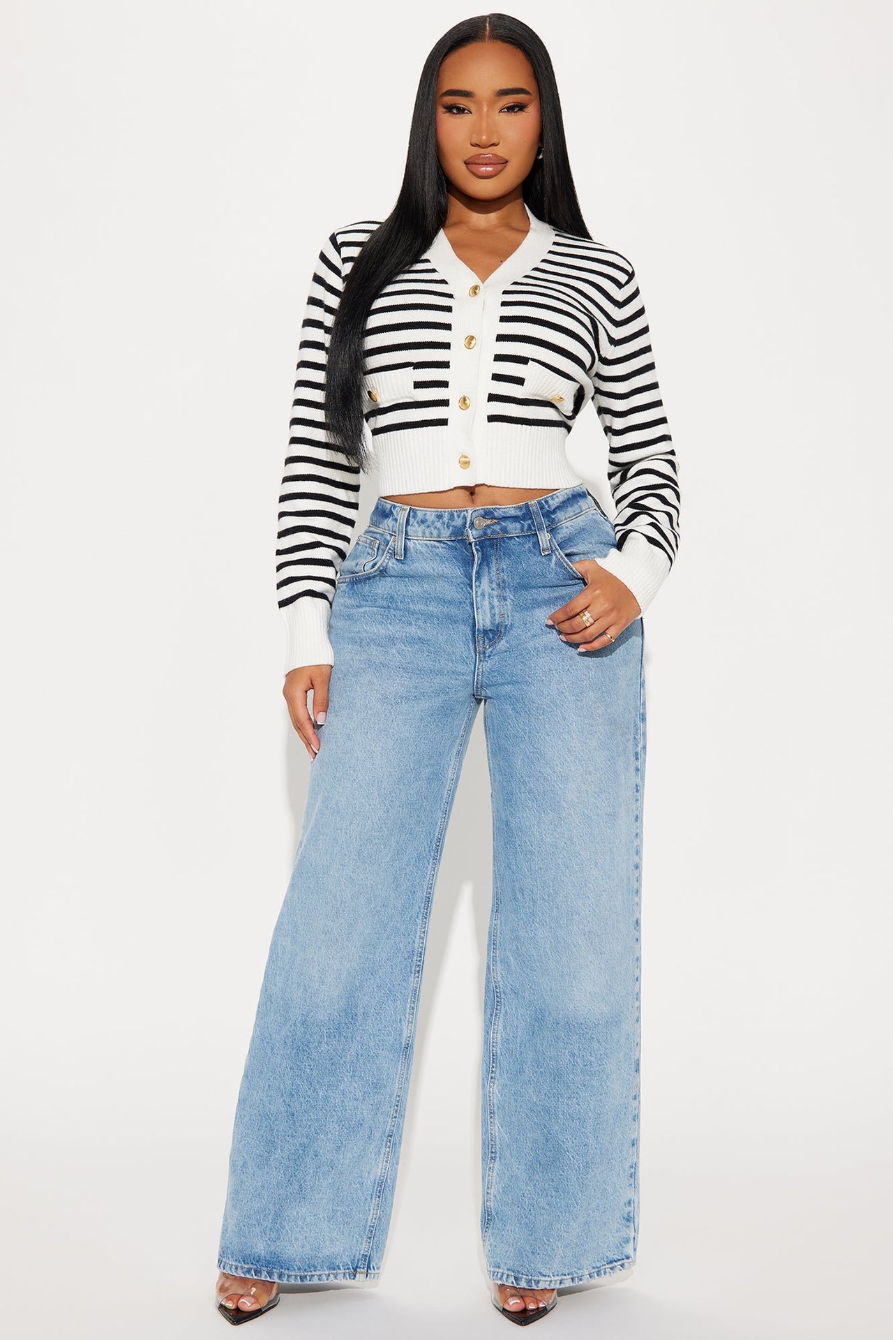 Fashion Nova Country Club Striped Cardigan - White/combo