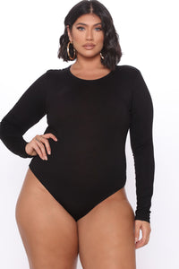 Fashion Nova Krystal Crew Neck Long Sleeve Bodysuit - Black