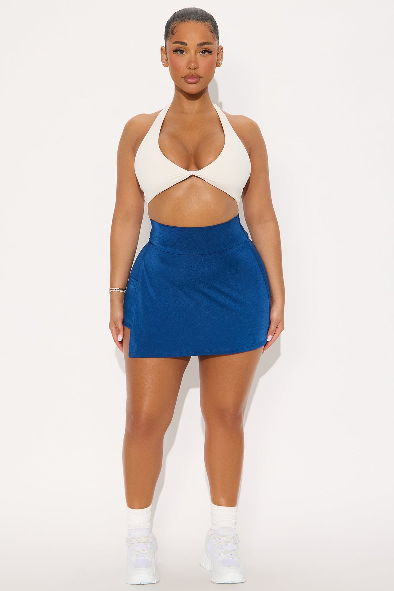 Fashion Nova Wionna High Shine Hidden Pocket Tennis Mini Skort - Blue
