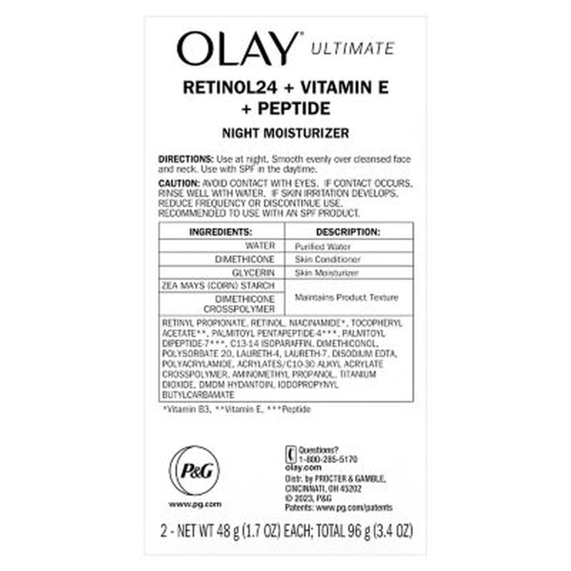 Olay Ultimate Retinol 24 + Vitamin E + Peptide Night Moisturizer, 1.7 Oz., 2 Pk.
