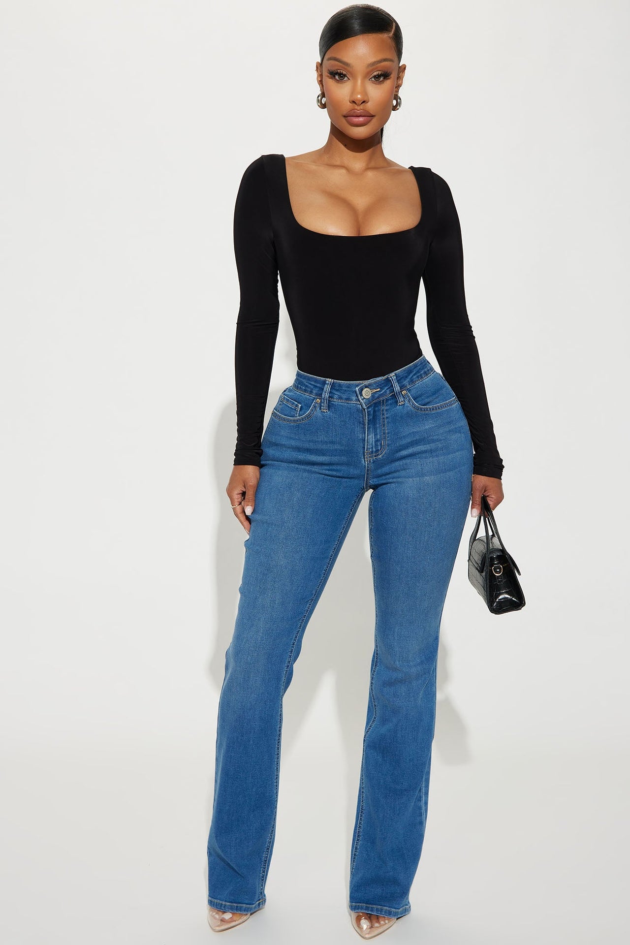 Fashion Nova Katerina Long Sleeve Bodysuit - Black