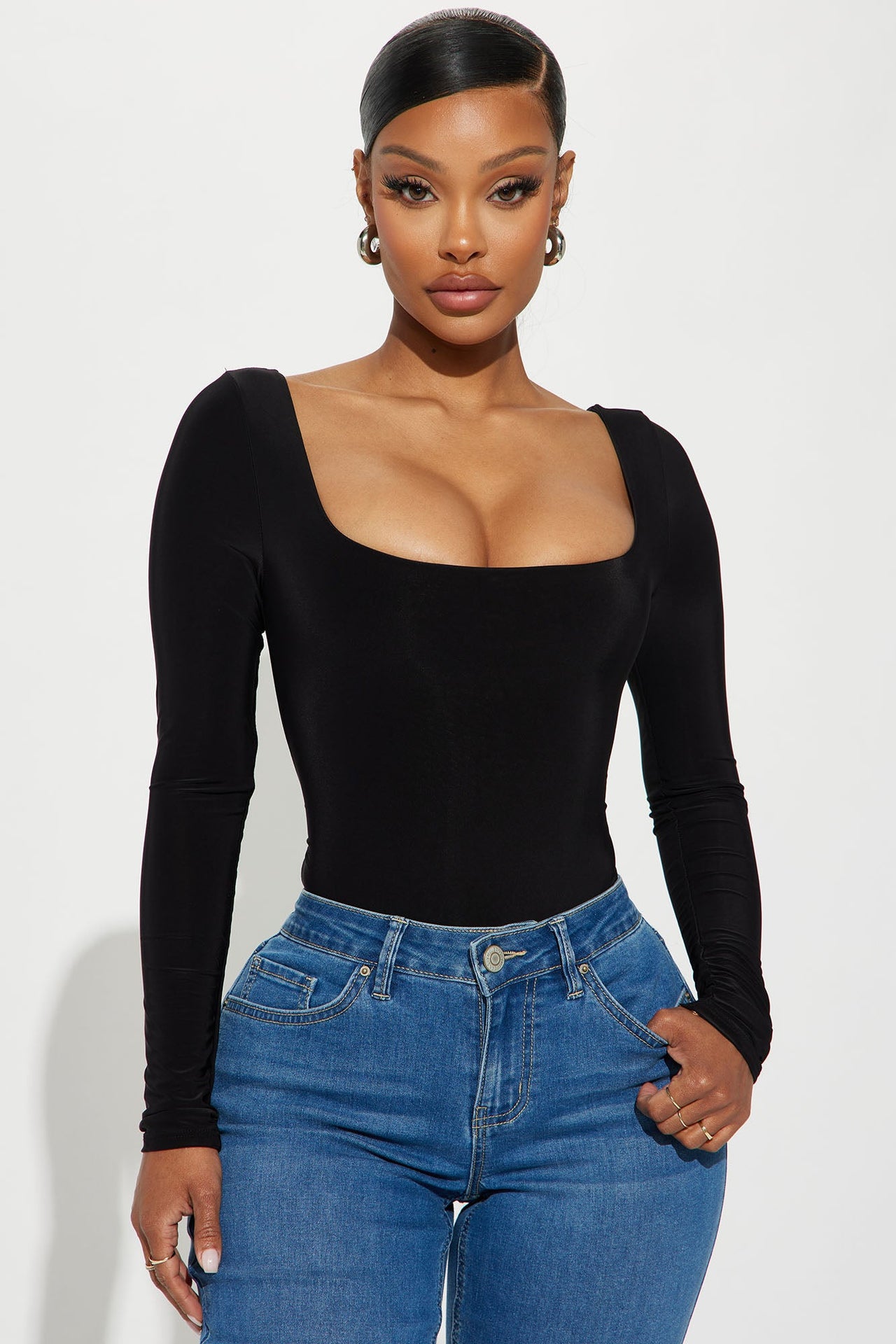Fashion Nova Katerina Long Sleeve Bodysuit - Black