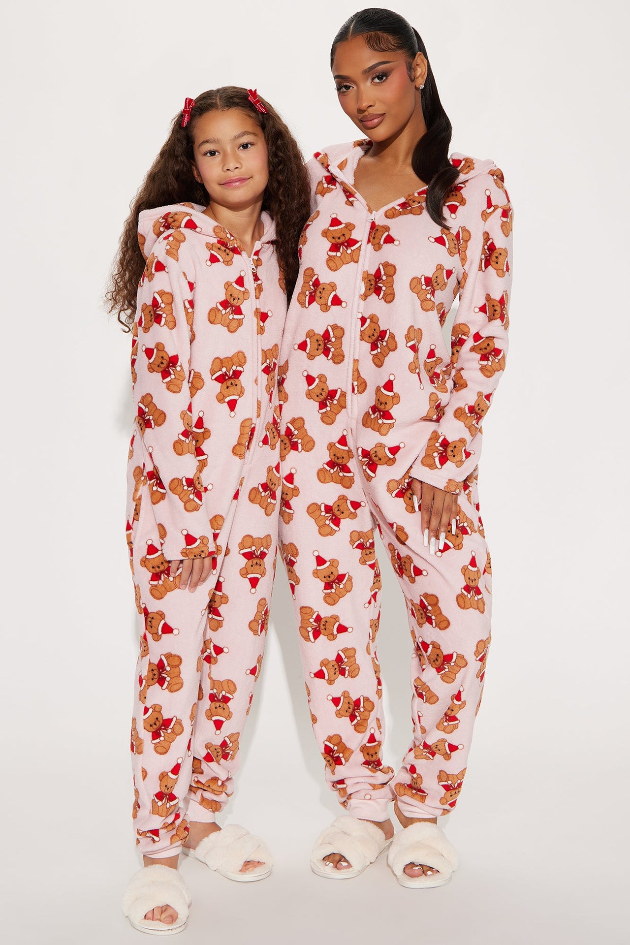 Fashion Nova Jolly Teddy Bears Plush PJ Jumpsuit Onesie - Pink/combo