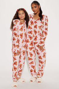 Fashion Nova Jolly Teddy Bears Plush PJ Jumpsuit Onesie - Pink/combo