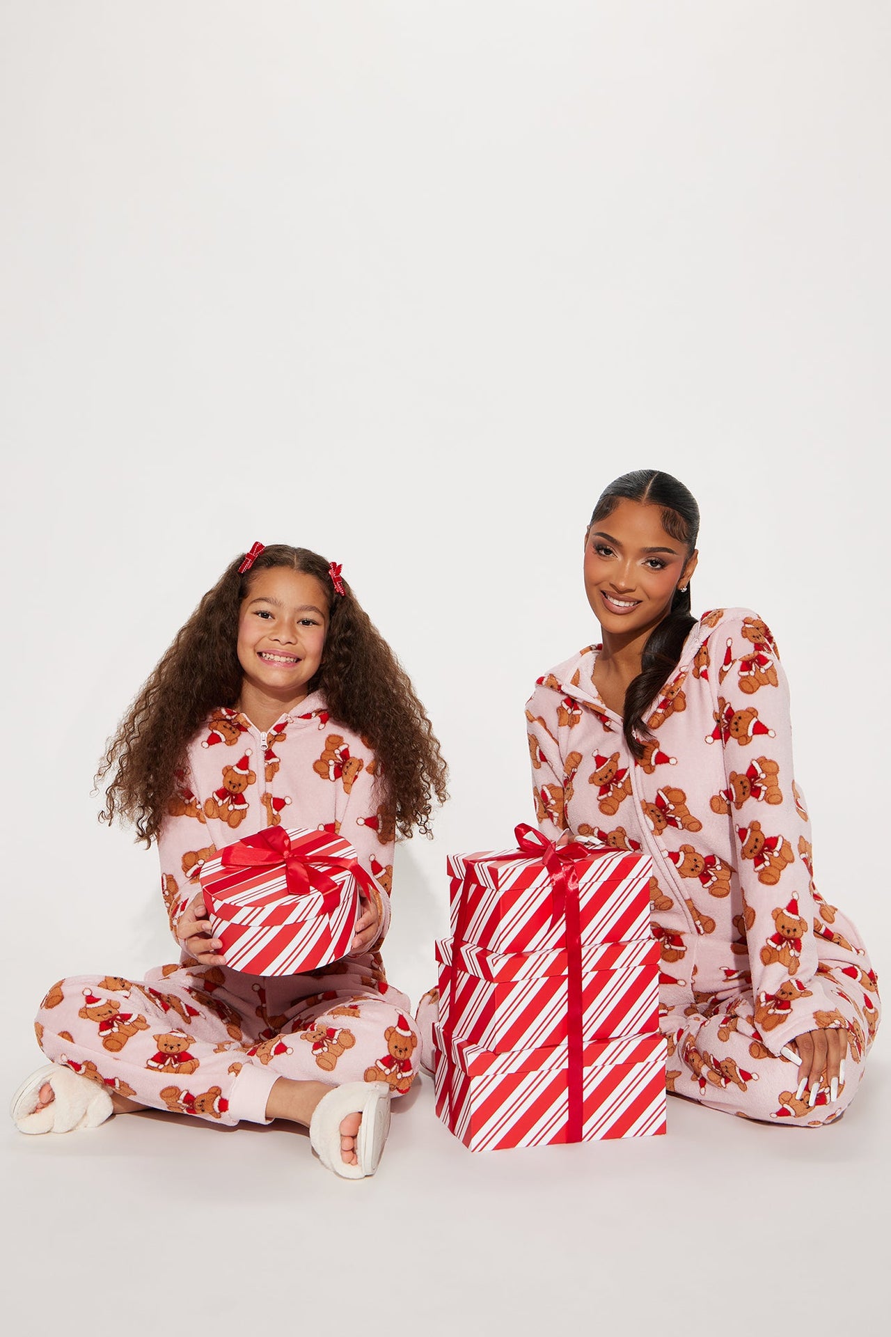 Fashion Nova Jolly Teddy Bears Plush PJ Jumpsuit Onesie - Pink/combo