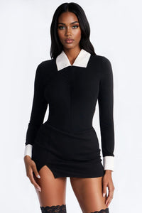 Fashion Nova Ultimatum Collared Long Sleeve Bodysuit - Black/combo