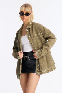 Fashion Nova On The Move Denim Shacket - Sage