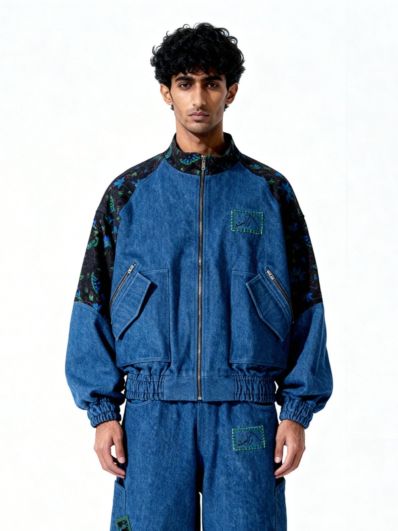 BFCM 2025 - "Lafayette" Block Print Denim Bomber Jacket