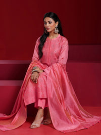 Libas Art Coral Embroidered Chanderi Silk Straight Suit with Dupatta