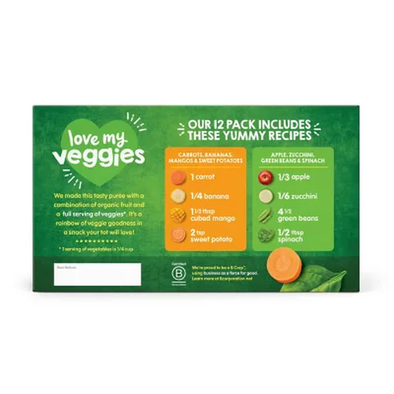 Happytot Organics Love My Veggies, Variety Pack, Stage 4 Pouch, 12Ct.
