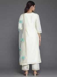 Cream Woven Design Silk Blend Straight Suit with Dupatta