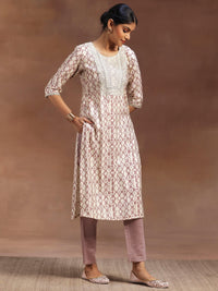 Off White Printed Silk Blend Straight Suit with Dupatta