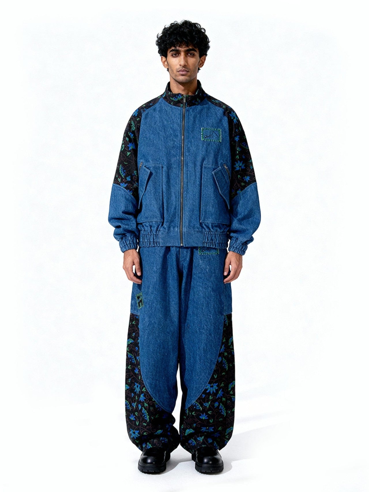 BFCM 2025 - "Lafayette" Block Print Denim Bomber Jacket