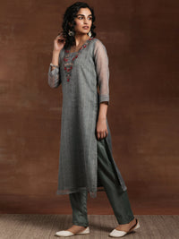 Green Printed Organza Straight Suit with Dupatta