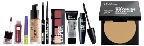 Blue Heaven Festive MakeUp Kit For Women, Medium Tone Combo, 75gm (Pack of 8)&Blue Heaven Oil Control Compact Powder, SPF 25, Matte Finish, Honey 301, 8gm