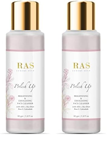 RAS Luxury Oils Polish Up Brightening & Exfoliating Face Wash Cleanser | With AHA, Rice Bran, Rose & Calendula | Removes Dirt & Dead Skin Cells | Gently Exfoliates & Brightens Skin | 30 gm (Pack of 2)