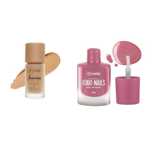 MARS High Coverage All Skin Type Liquid Foundation | Blemish Free & Blendable Foundation for Makeup (40ml) (SHADE-6.5) EURO Glossy Nail Lacquer (6.0 ml) (Shade-14)