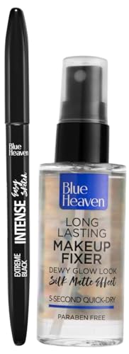 Blue Heaven Long Lasting Make-Up Fixer, 60Ml& Intense Eyeliner Pencil Easy Sketch, Black, 1Ml Matte Finish