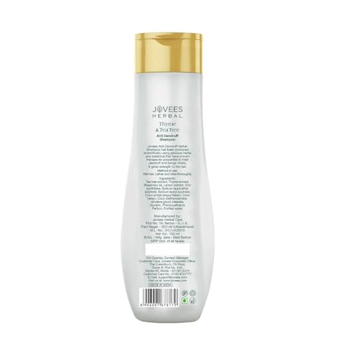 Jovees Herbal Thyme & Tea Tree Anti Dandruff Shampoo | With Tea Tree, Thyme & Lemon Extract | For All Hair Type | Prevents Dandruff & Dry Scalp 150ML