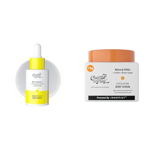 Chemist At Play 10% Vitamin C Face SerumFor All Skin Types 30ml + Exfoliating Body Scrub For Removing Tan & Dead Skin Cells For Men & Women | 75g