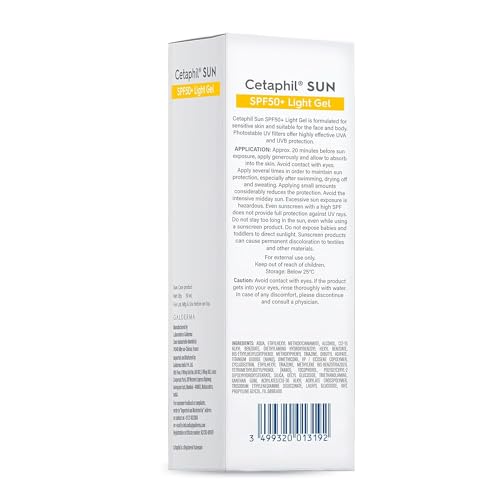 Cetaphil Combination Skin Sun Spf 50 Sunscreen, Very High Protection Light Gel, Water Resistant, Vitamin E, 50 Ml, Pack Of 4