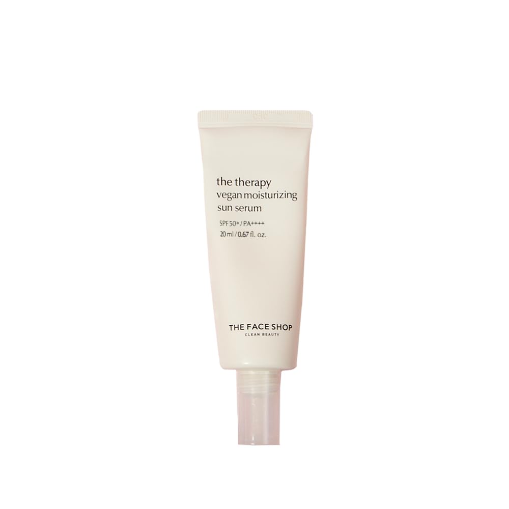 The Face Shop Therapy Vegan Moisturizing Sun Serum SPF 50 PA++++ | Korean Sunscreen for Face | Lightweight, Hydrating, Non-Greasy, No White Cast | Anti-Aging & Brightening | For Dry & Sensitive Skin | 20 ML