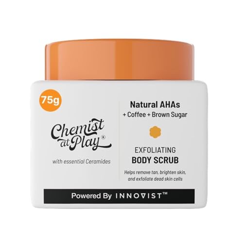 Chemist at Play Exfoliating Body Scrub For Removing Tan & Dead Skin Cells + Gentle Exfoliating Face Scrub with Mandelic Acid & Walnuts | Removes Dead Skin & Blackheads | For Smooth, Soft & Bright Skin | Natural AHAs | 75g + 100ml
