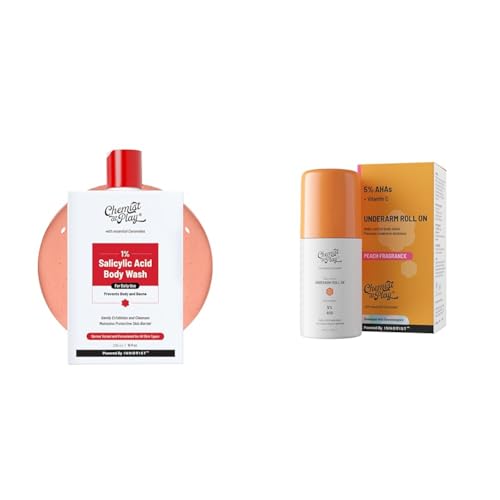 Chemist At Play 1% Salicylic Acid Body Wash 236ml Prevents Body Acne, Bumpy Skin & Deep Cleanses Skin + UnderArm Roll-On Deodorant with 5% AHA Vegan | SLS Free | 40ml