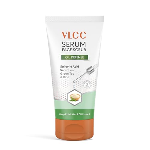 VLCC Oil Defense Scrub with Salicylic Acid Serum - 150g - Green Tea & Rice | Oil Controlling & Exfoliating Scrub. Controls Oiliness, Reduces Blackheads, & Whiteheads | Suitable for All Skin Types