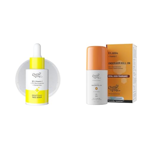 Chemist At Play 10% Vitamin C Face SerumFor All Skin Types 30ml + UnderArm Roll-On Deodorant with 5% AHA, Lactic Acid & 1% Mandelic Acid Vegan | SLS Free | 40ml