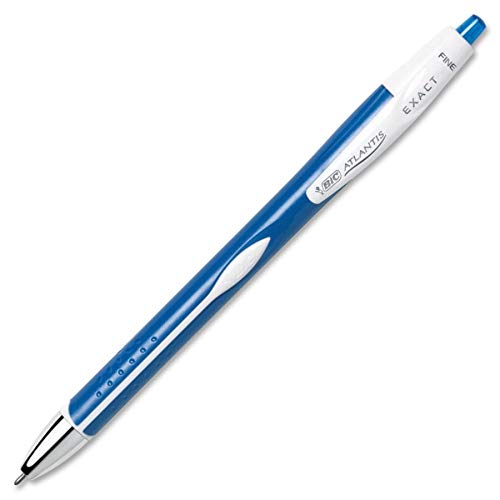 BIC Atlantis Exact Retractable Ball Pen, Fine Point (0.7 mm), Blue, 12-Count (packaging may vary) 12 Count (Pack of 1)