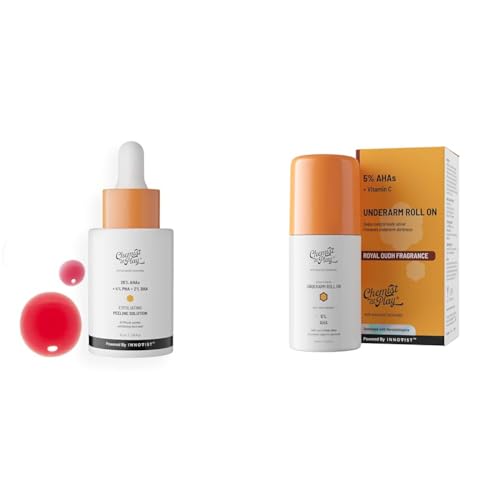 Chemist At Play 26% AHA 2% BHA 4% PHA Peeling Solution Derma Tested | 30ml + UnderArm Roll-On Deodorant with 5% AHA, Lactic Acid & 1% Mandelic Acid Vegan | SLS Free | 40ml