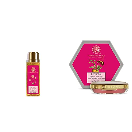 Forest Essentials Travel Size Facial Cleanser Rosewater, Honey Lemon, 50ml & Forest Essentials Luscious Sugared Rose Petal Lip Balm, 4g