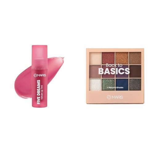 MARS Love Track Velvet Lip Tint (2.8ml) (FIVE DREAM) | Velvet Matte Finish 12 Shades Back to Basics Eyeshadow Palette with Free Applicator (14.4 gm) (Shade-01)