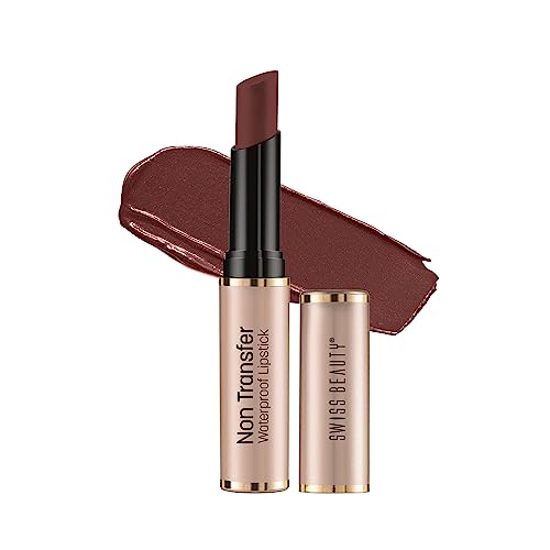 Swiss Beauty Non-Transfer Waterproof Lipstick with Jojoba Seed Oil | Matte Finish | Long-Lasting | Highly Pigmented | Shade- Chocobar, 3gm